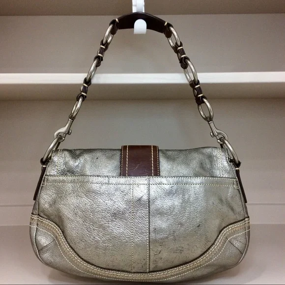 Rare Coach Soho Metallic Goat Leather Y2K Buckle Flap Shoulder Bag - Picture 5 of 17